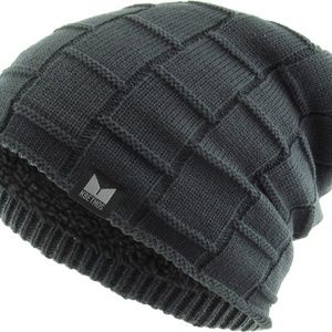 Thick Box Knit Slouch Beanie Sherpa Fleece Lined